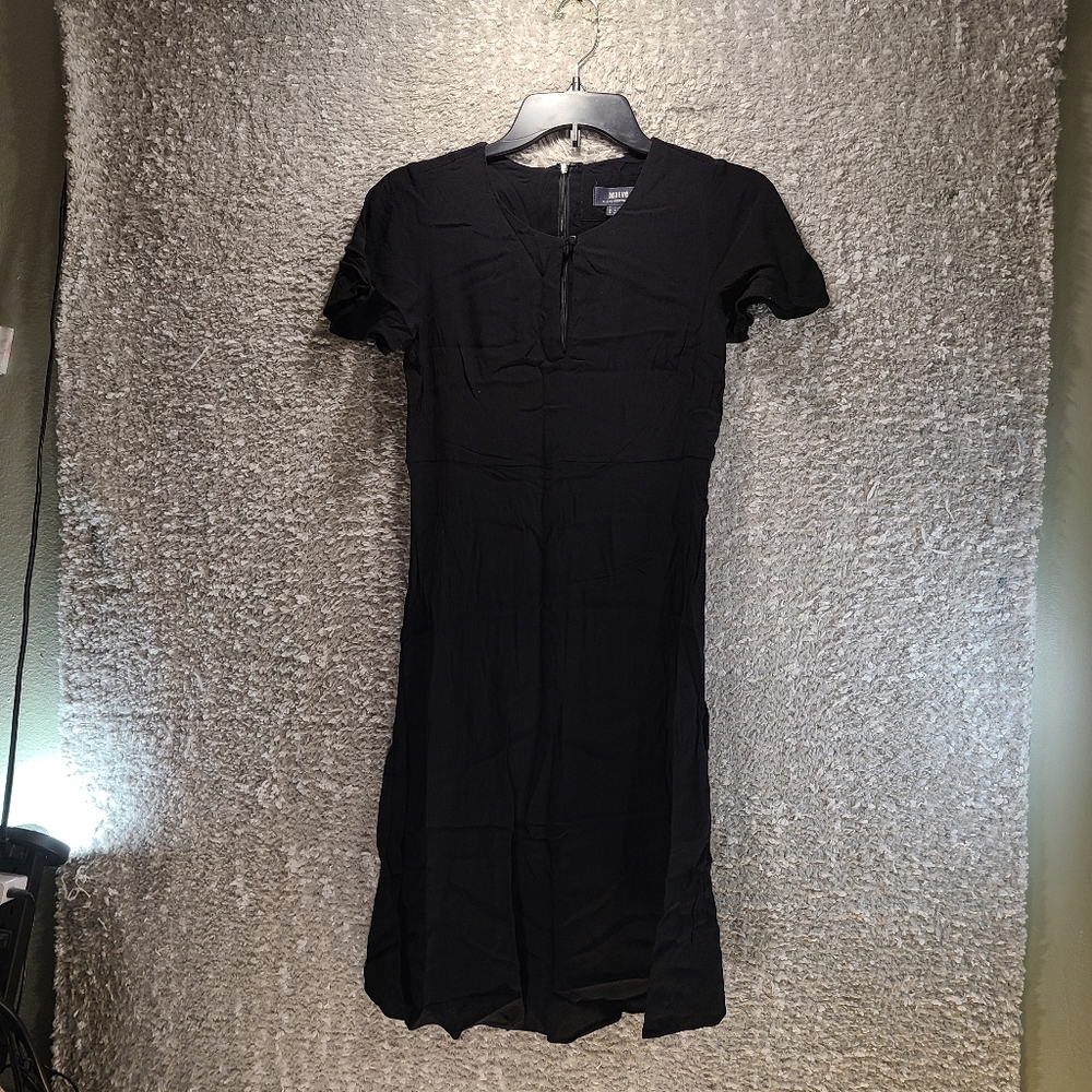 Anthropologie Maeve Black Mini Shift Dress Size‎ Small 0 Viscose Front Keyhole